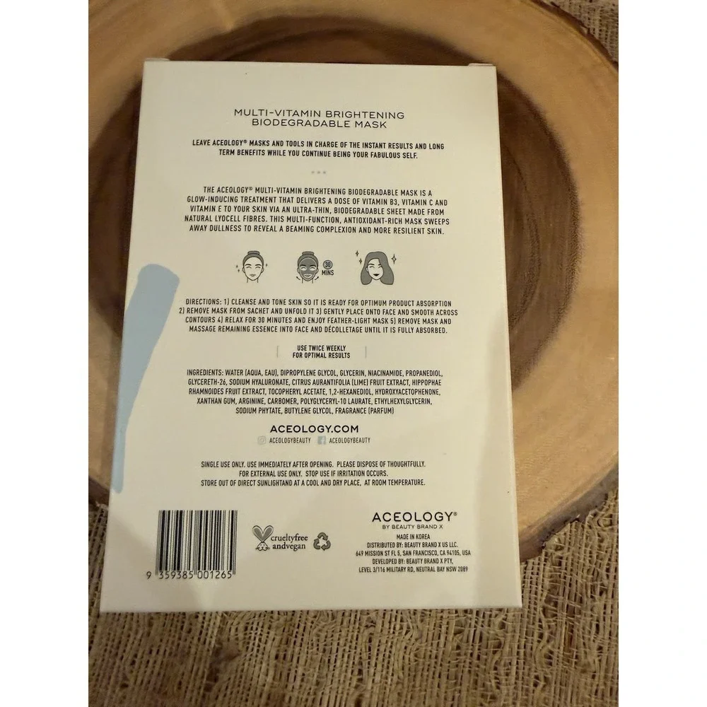 Aceology Multi Vitamin Brightening Biodegradable Mask Set Of 4 Sealed Masks New‎